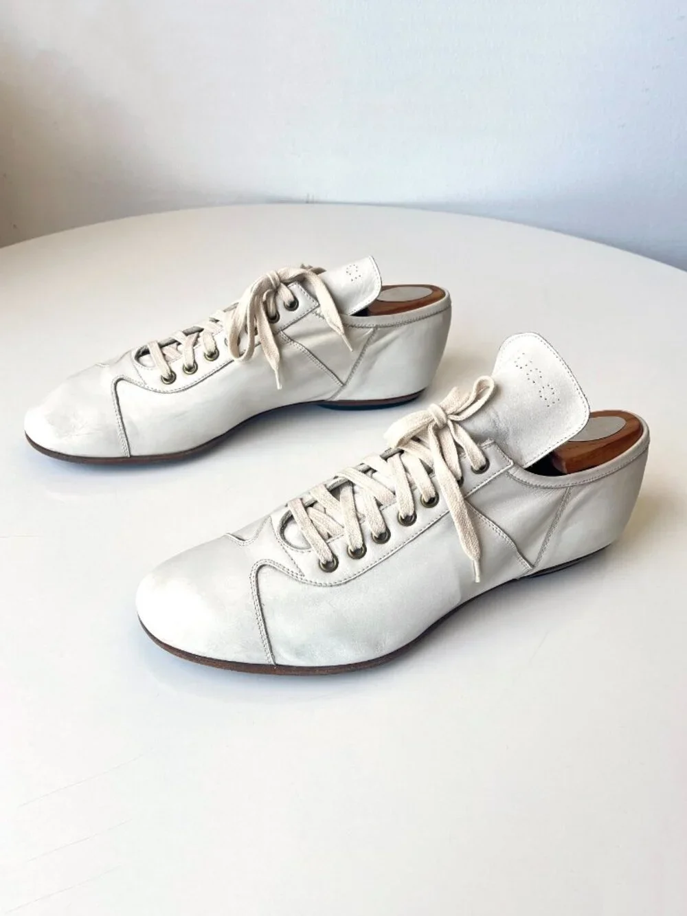Vintage 90s Y2K Men's Gucci Tom Ford Off White Glove Leather Lace Up Shoes 8.5D